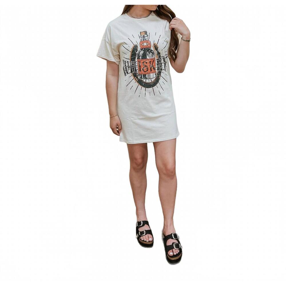 NEW ROCK & ROLL DENIM whiskey t-shirt dress in white